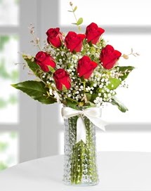 Cam vazoda 7 adet kırmızı gül  Bolu çiçek , çiçekçi , çiçekçilik 