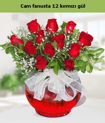 Cam içerisinde 12 adet kırmızı gül  Bolu internetten çiçek satışı 