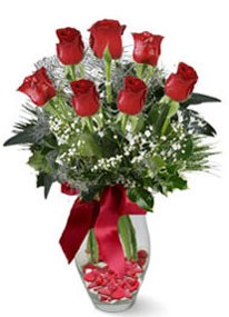  Bolu internetten çiçek siparişi  7 adet kirmizi gül cam vazo yada mika vazoda