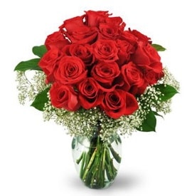 25 adet kırmızı gül cam vazoda  Bolu çiçek , çiçekçi , çiçekçilik 
