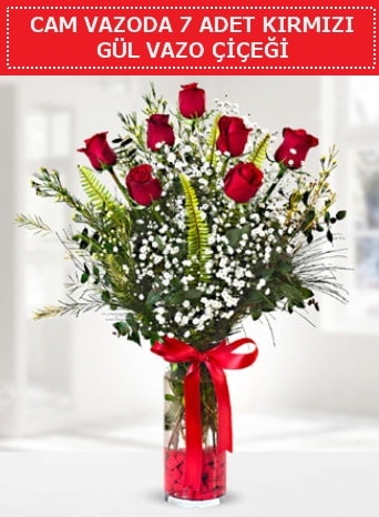 Cam vazoda 7 adet kırmızı gül çiçeği  Bolu çiçek gönderme sitemiz güvenlidir 
